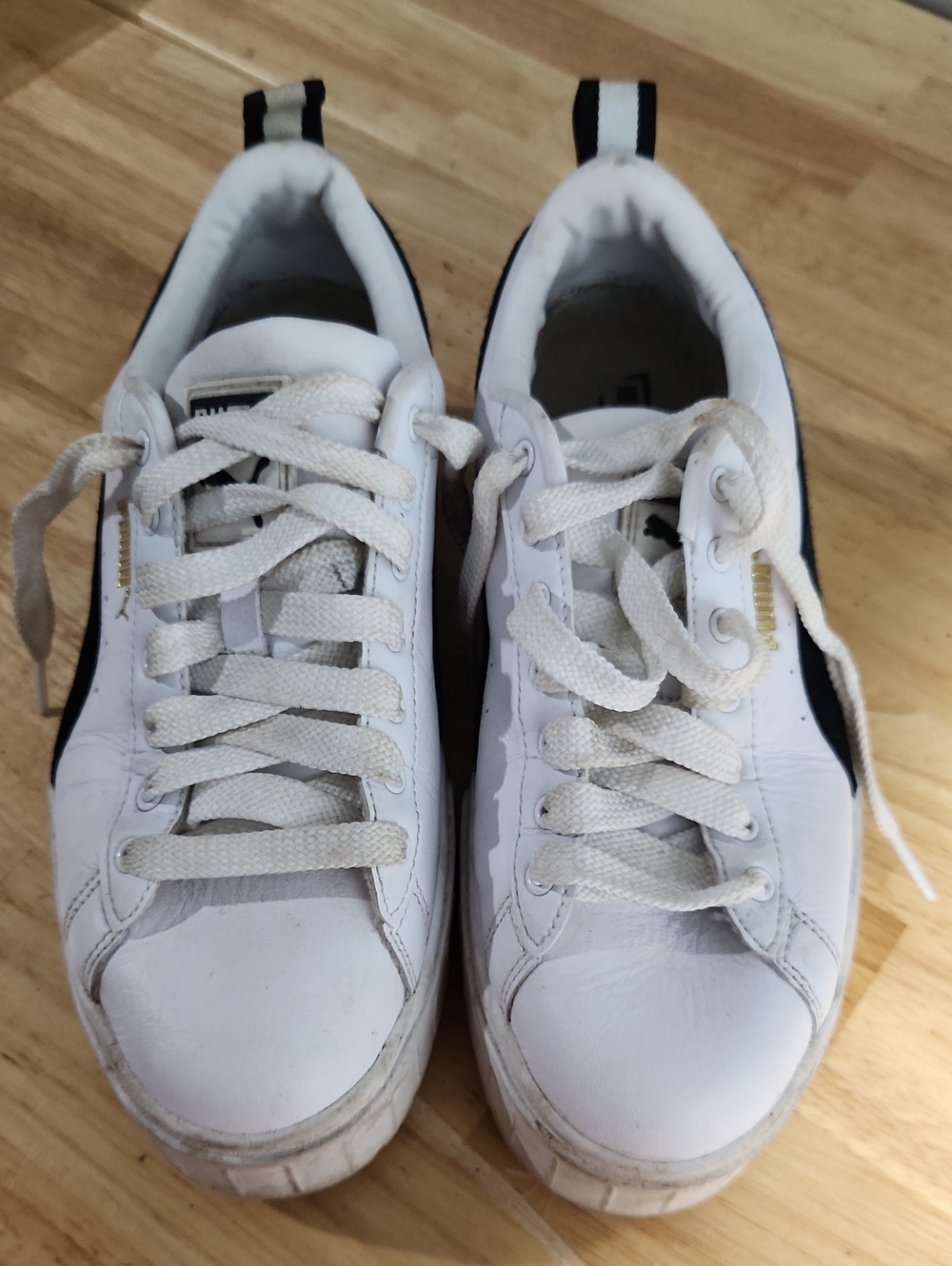 Puma White Platform Sneakers with Black Side Stripe